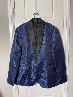 Suits for Men Size 3XL Blue Embossed 2 Pieces Shawl Lapel M428